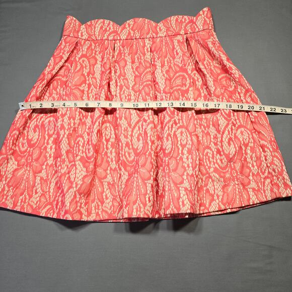 Blue Rain Pink Coral Mini Skirt Women's Size L Pleated Aline Paisley Lace Lined - Picture 7 of 9